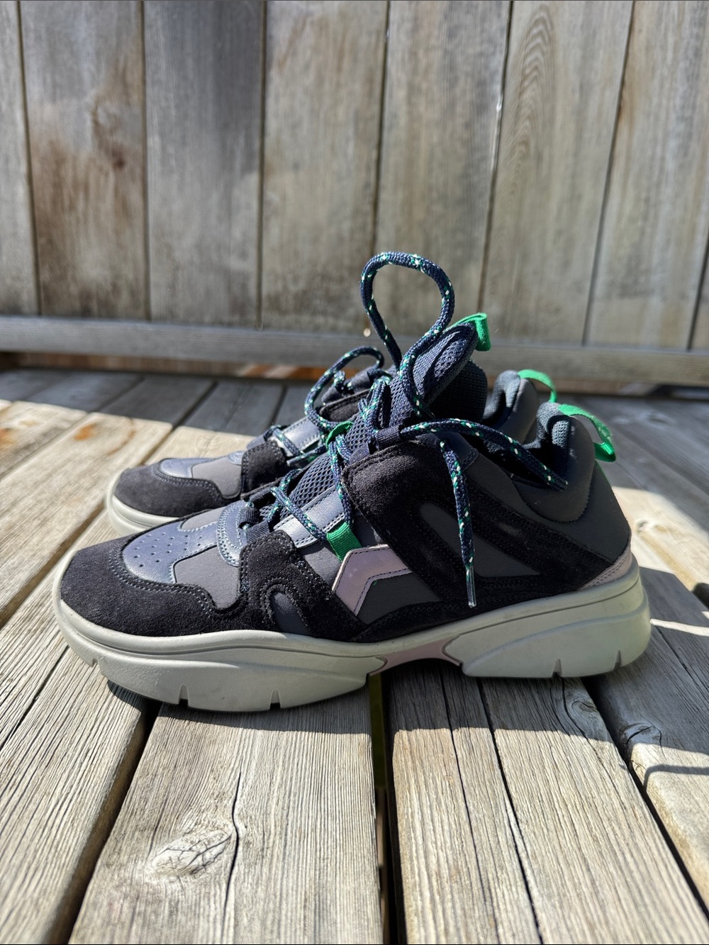 Isabel Marant Navy Lilac Gray Athletic Chunky Sneakers with Green Accents